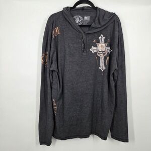 Affliction Live Fast Men's Long Sleeve with Hood Size 2XL Large Graphic Cross
